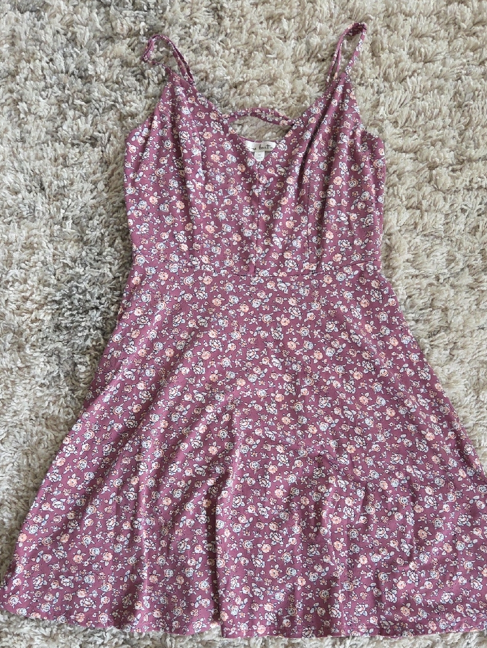 nine britton Dusty Mauve Floral Mini Dress with Cream Blossoms